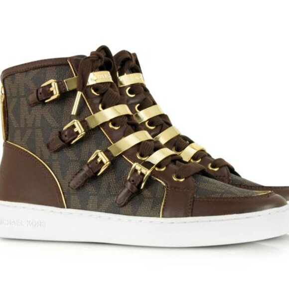 Michael Kors Kimberly High Top Sneakers MK Signature PVC - Picture 1 of 12